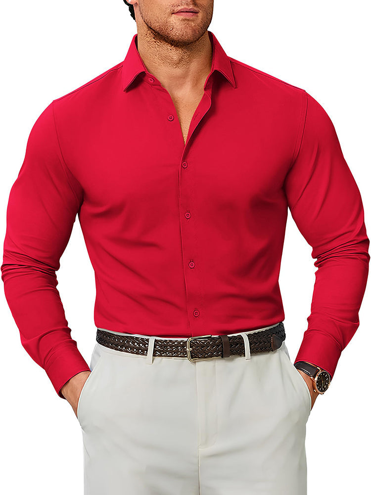 Camisa de vestir elástica antiarrugas de manga larga