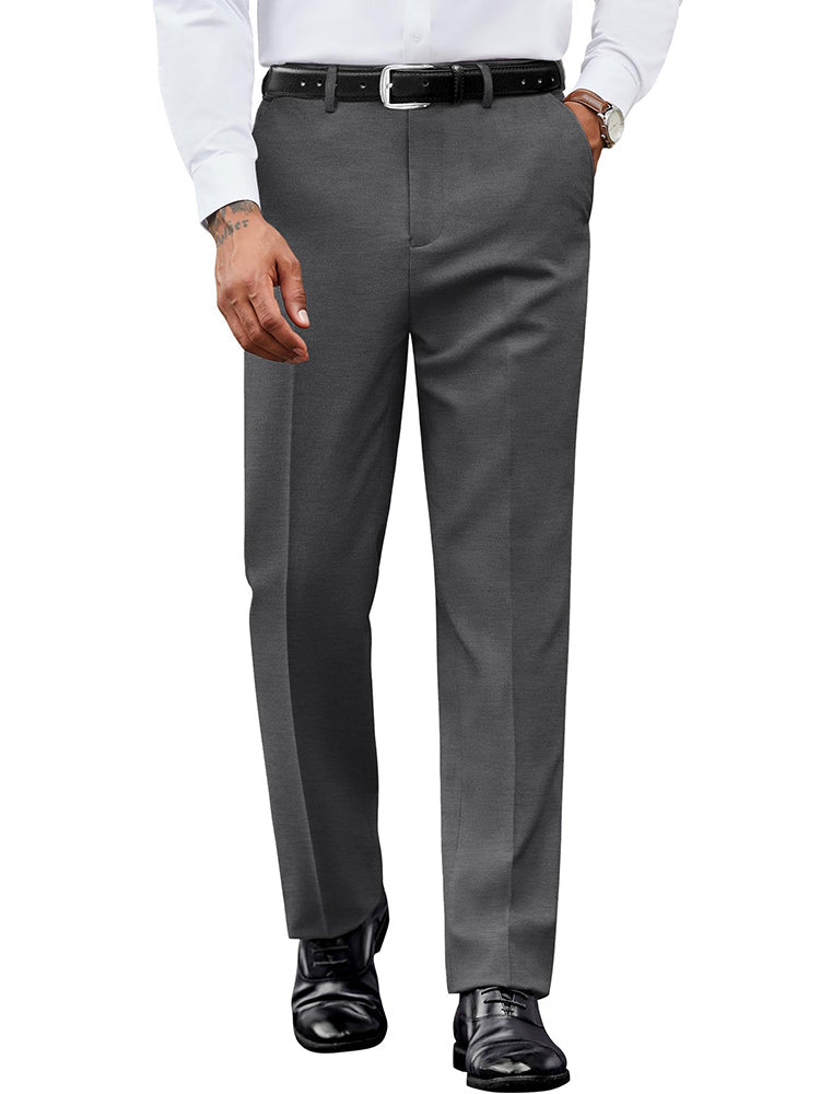 Pantalón de vestir frontal liso con cintura expandible