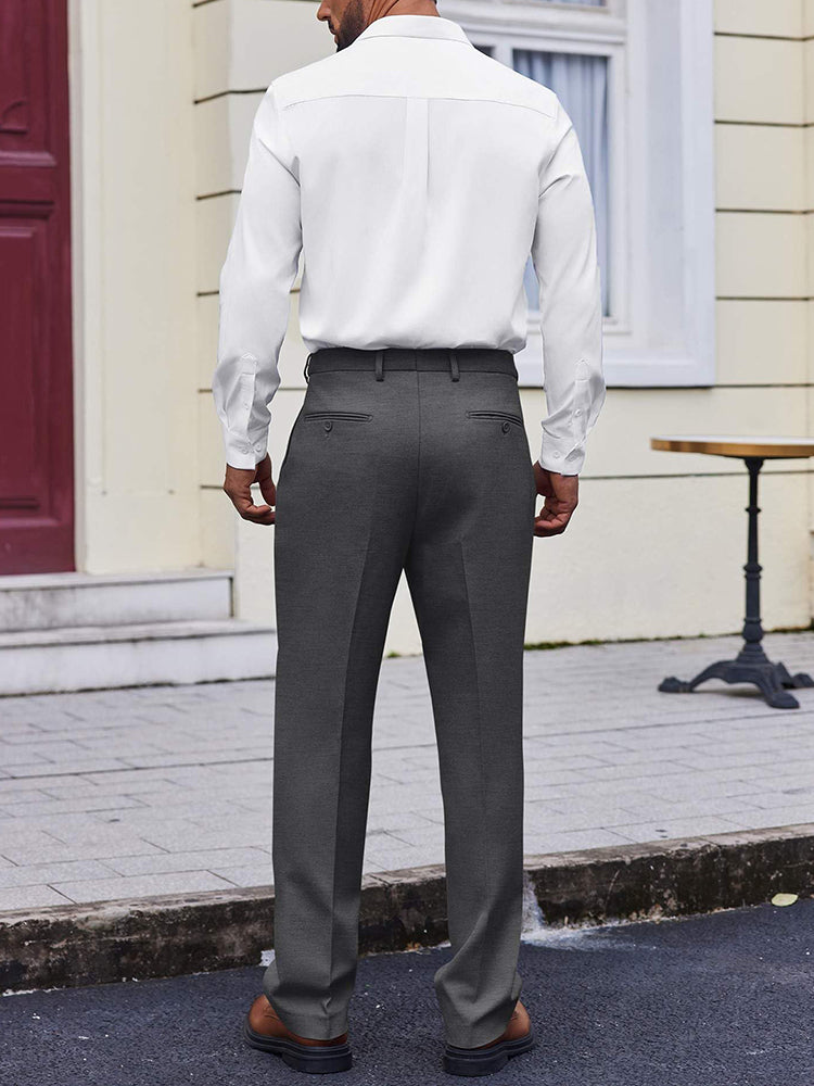 Pantalón de vestir frontal liso con cintura expandible