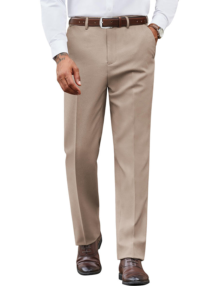Pantalón de vestir frontal liso con cintura expandible