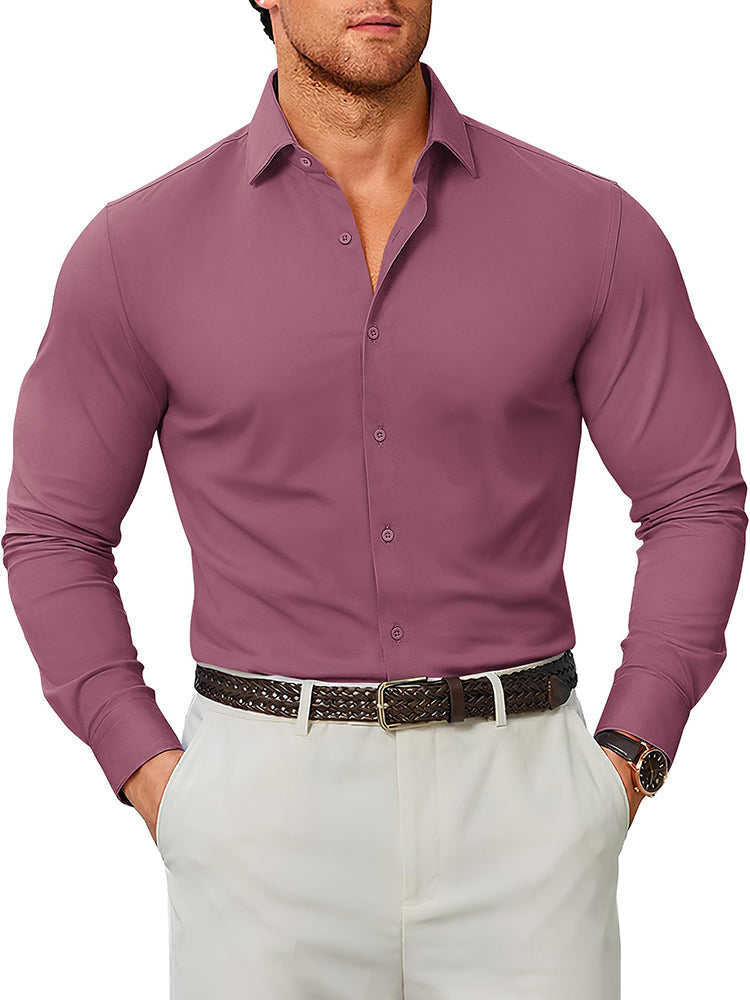 Camisa de vestir elástica antiarrugas de manga larga