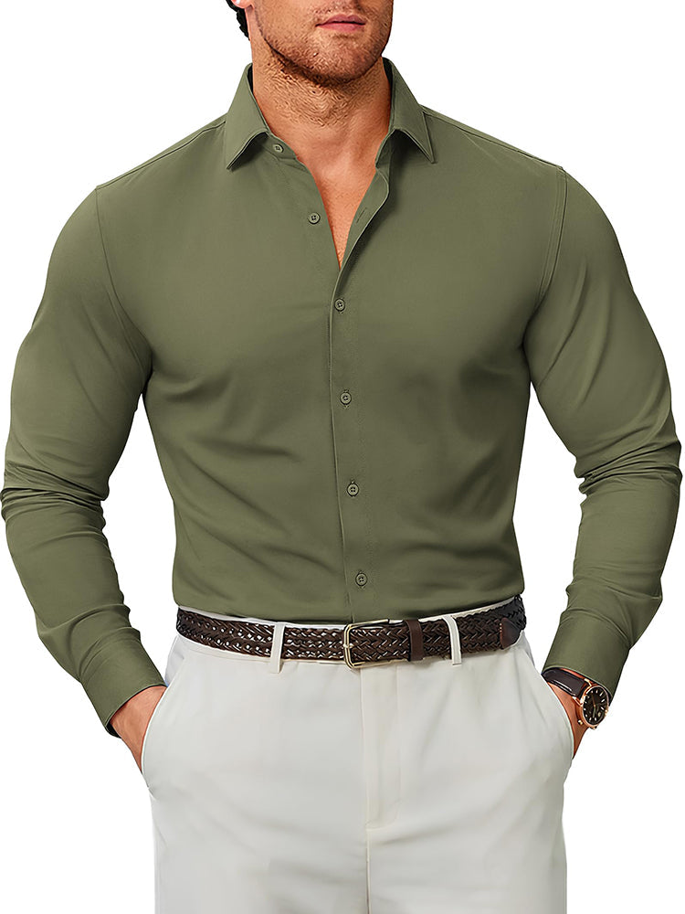 Camisa de vestir elástica antiarrugas de manga larga