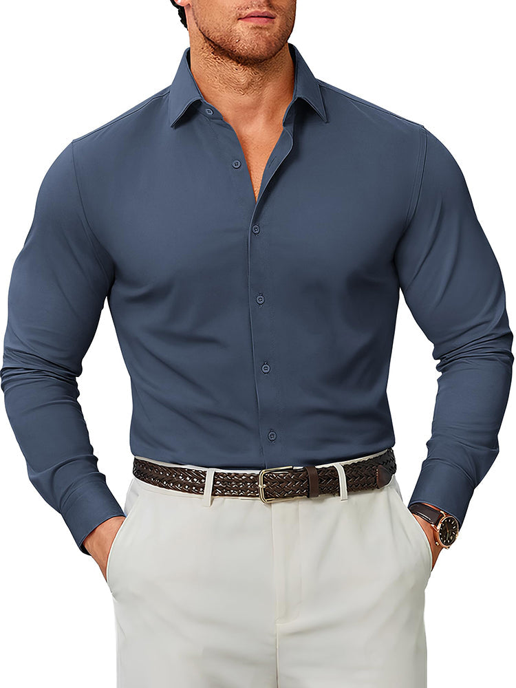 Camisa de vestir elástica antiarrugas de manga larga