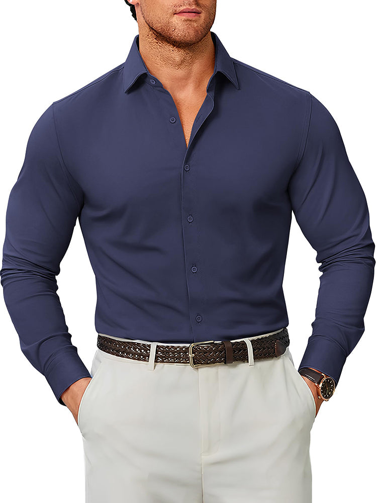 Camisa de vestir elástica antiarrugas de manga larga
