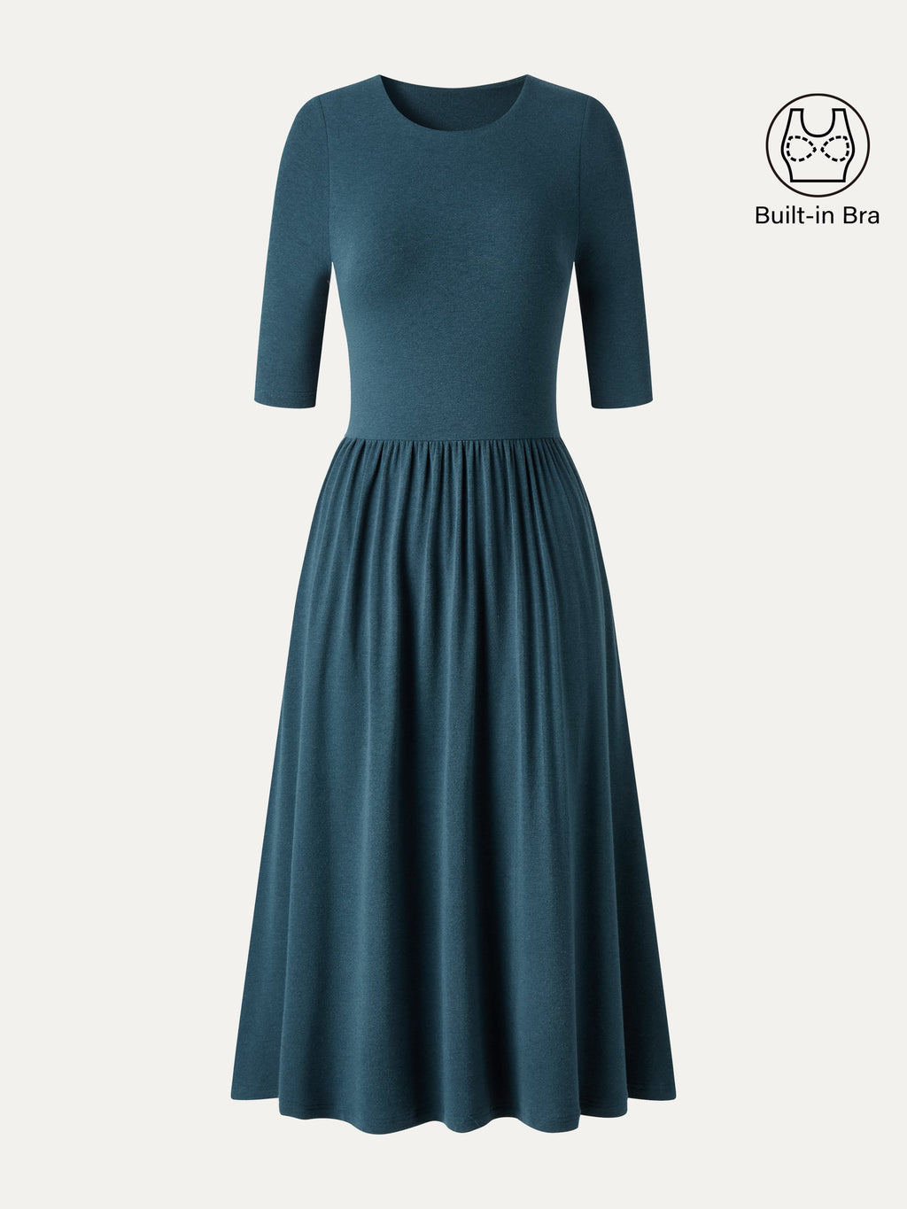 Vestido brami midi evasé de cuello redondo con mangas a los codos y bolsillos