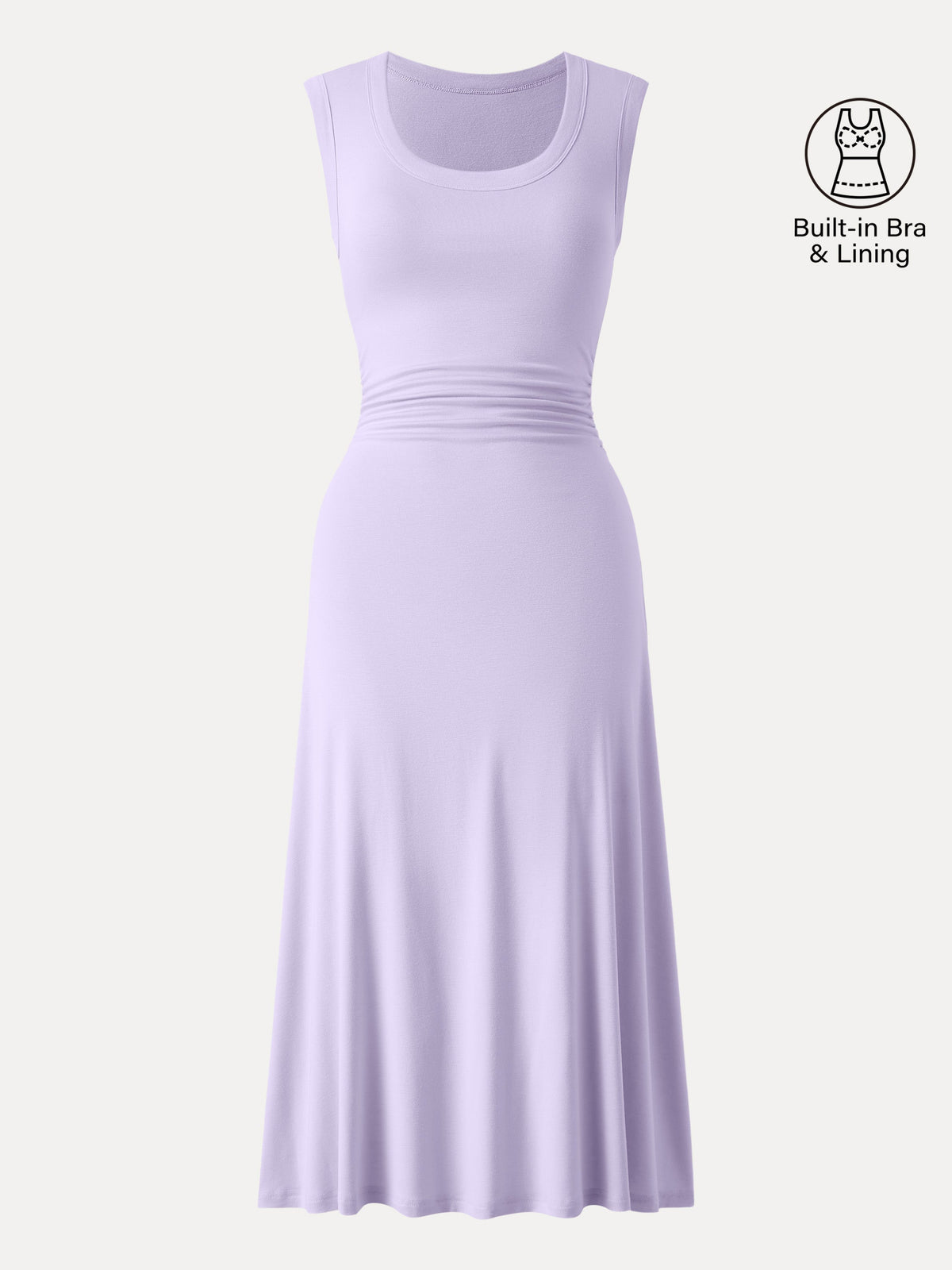 Vestido midi brami de escote redondo con fruncido lateral