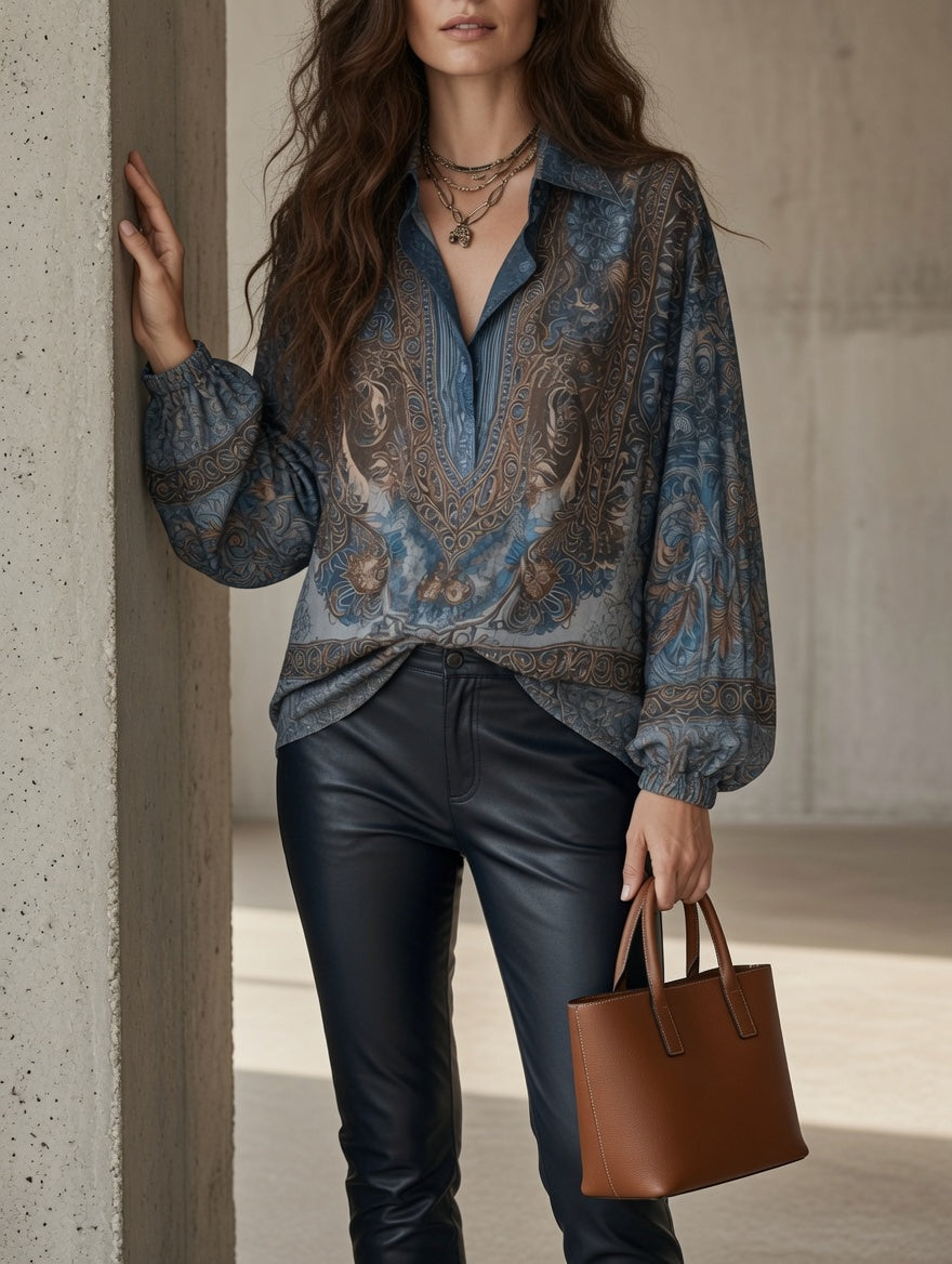 Blusa vintage de paisley con cuello en V
