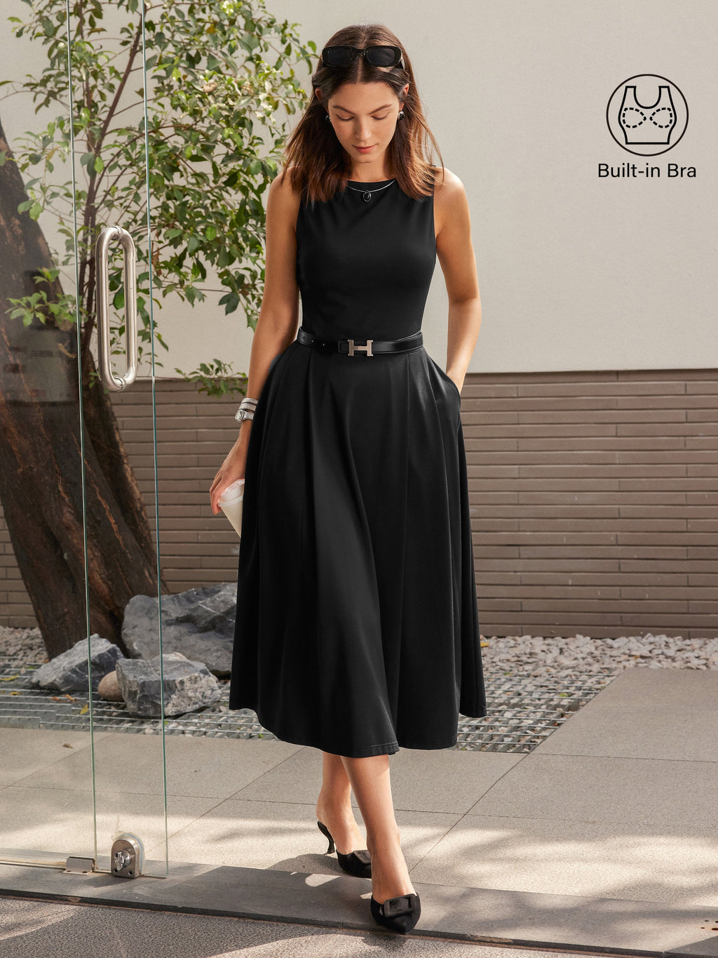 Vestido midi brami de cuello barco en punto de bambú