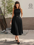 Vestido midi brami de cuello barco en punto de bambú