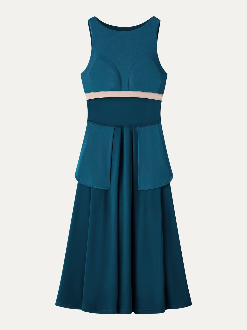 Vestido brami midi plisado de cuello barco con bolsillos