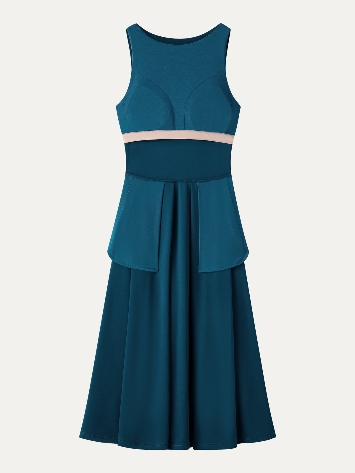 Vestido brami midi plisado de cuello barco con bolsillos