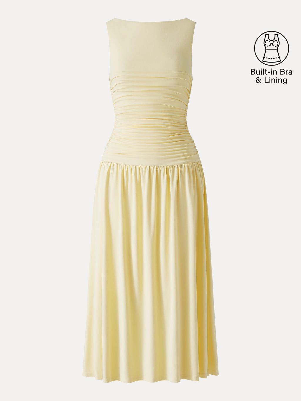 Vestido brami midi de cuello barco fruncido