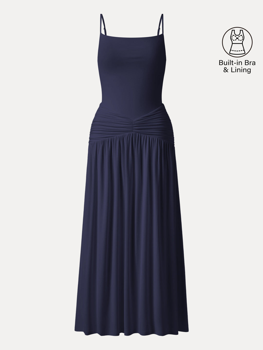 Vestido brami maxi fruncido de tirantes finos, no transparente