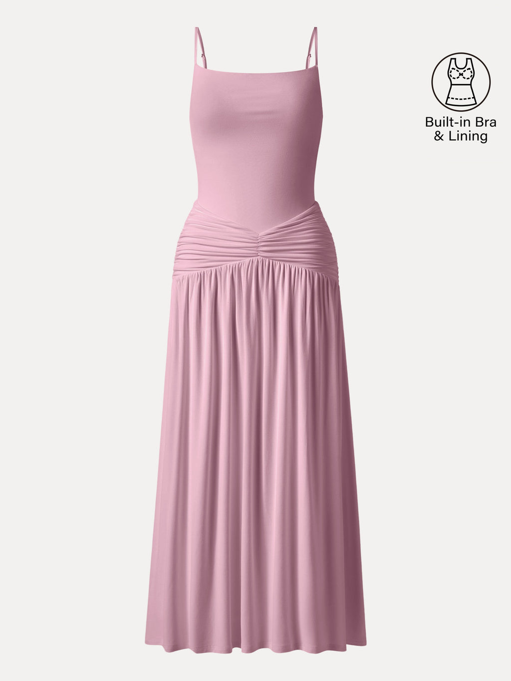 Vestido brami maxi fruncido de tirantes finos, no transparente