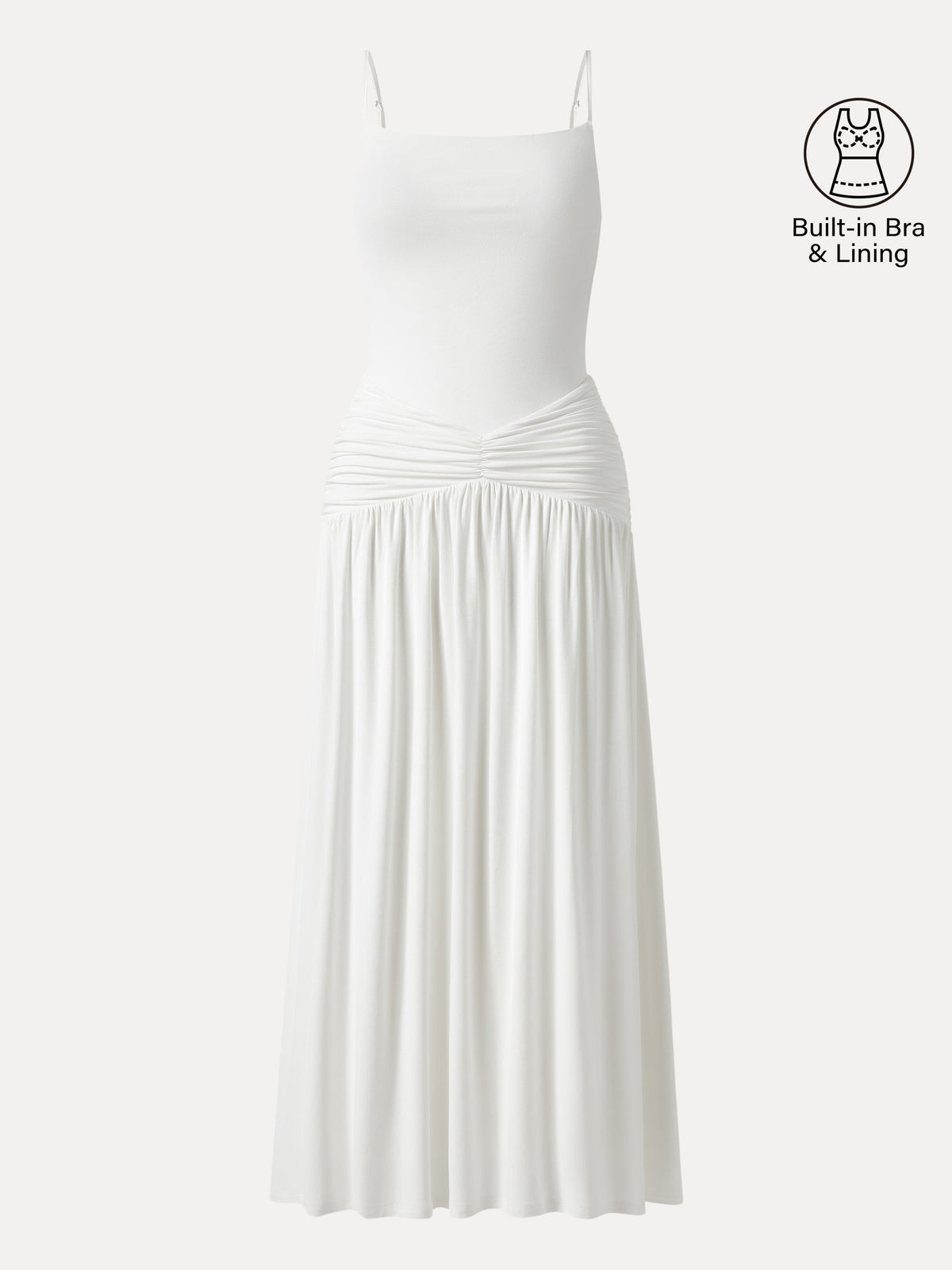 Vestido brami maxi fruncido de tirantes finos, no transparente