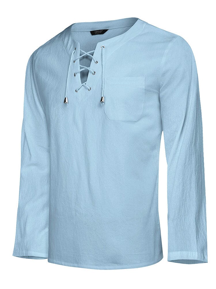 Camisa de lino y algodón con cordón ajustable