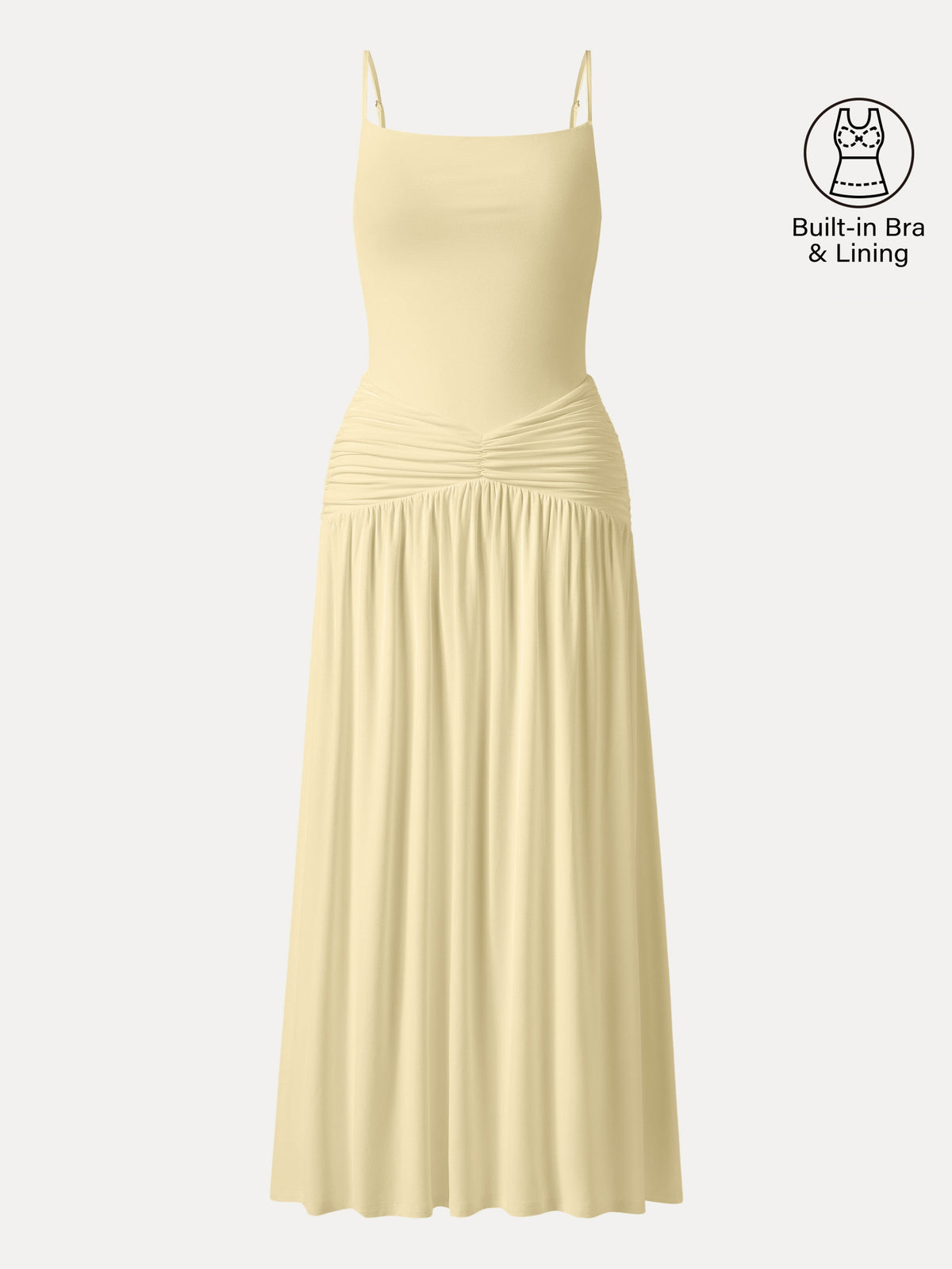 Vestido brami maxi fruncido de tirantes finos, no transparente