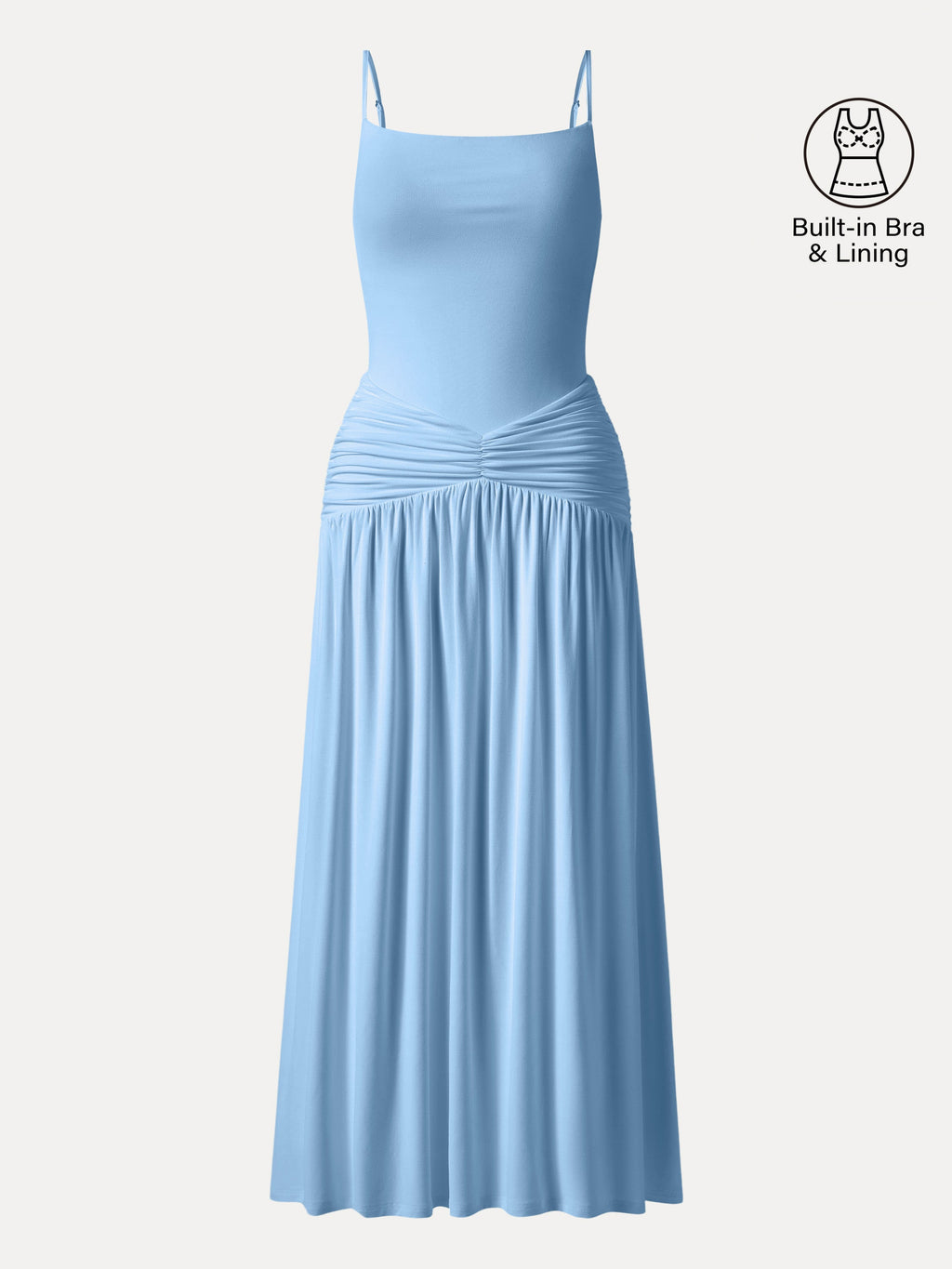 Vestido brami maxi fruncido de tirantes finos, no transparente