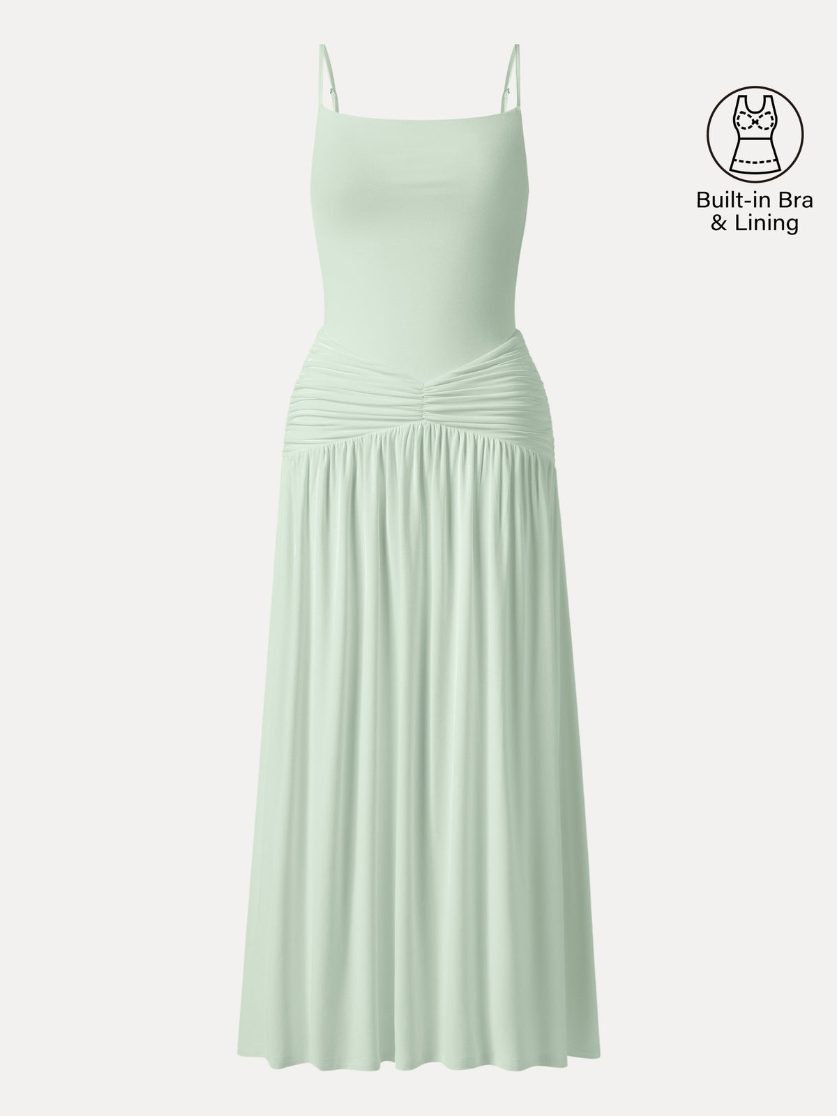 Vestido brami maxi fruncido de tirantes finos, no transparente