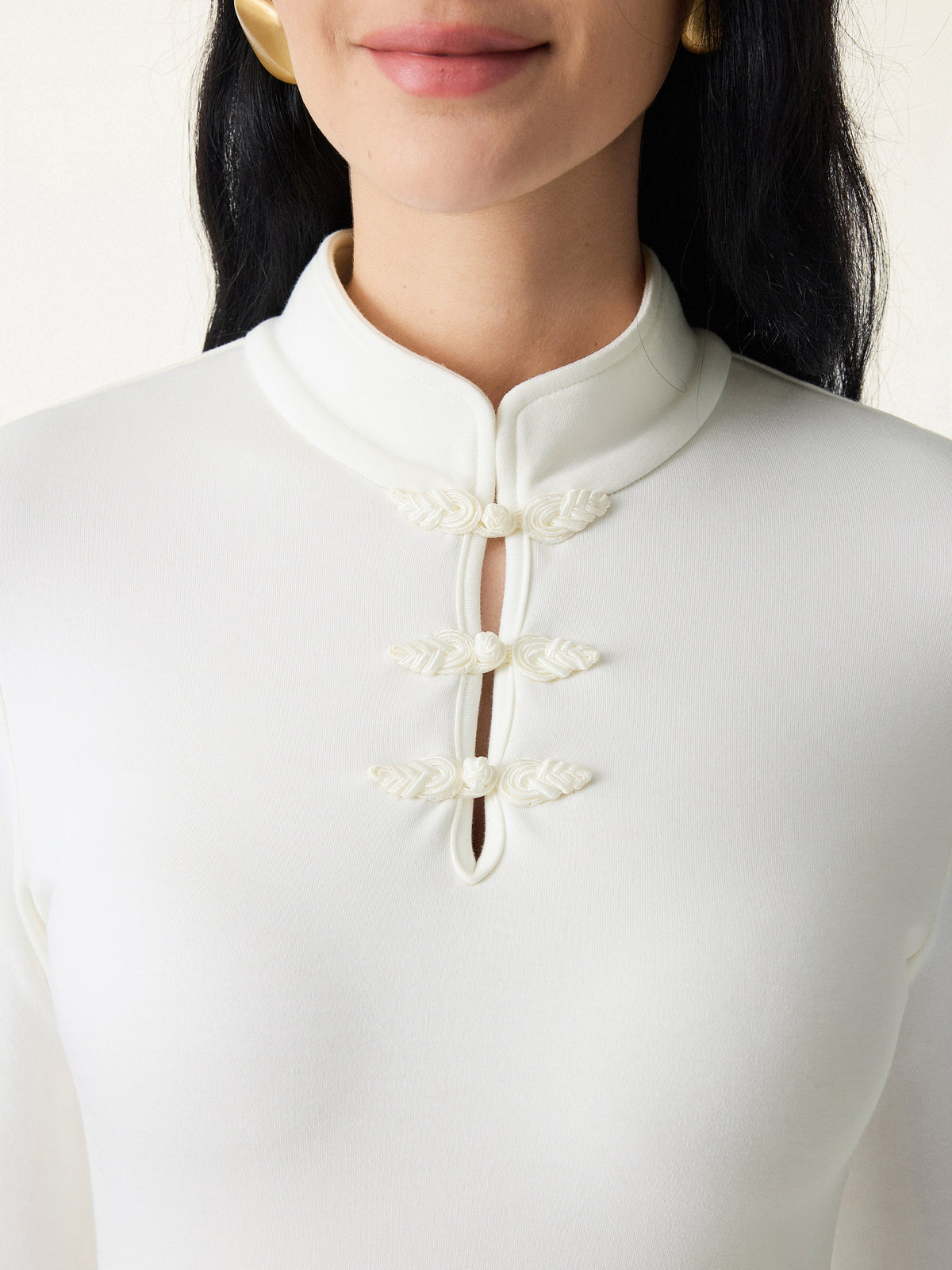 Vestido brami midi de cuello mao con botones de bola, edición limitada