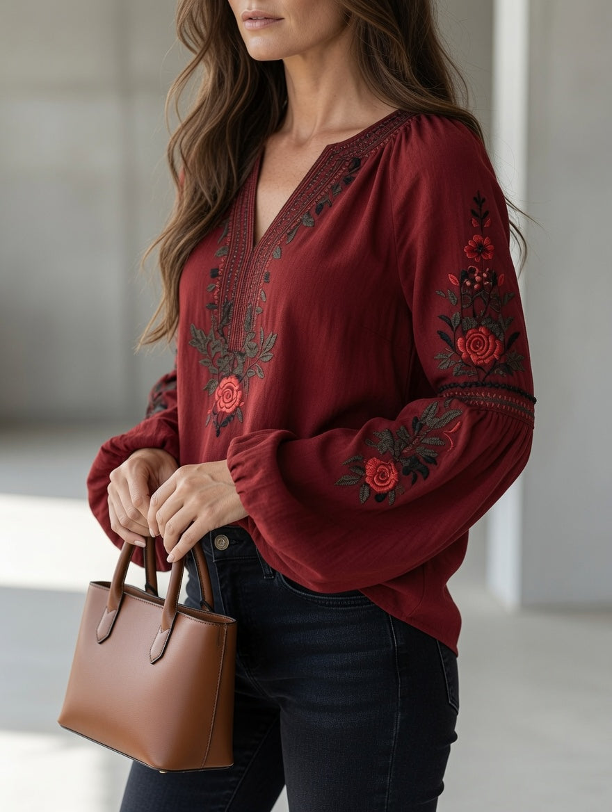 Blusa Rosie vintage bordada con rosas