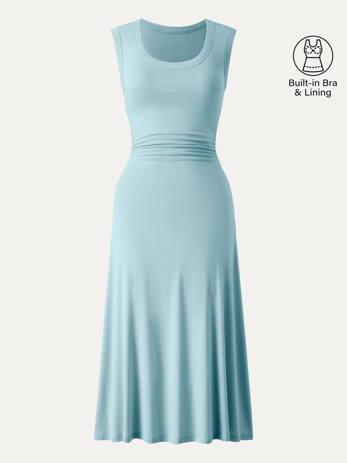 Vestido midi brami de escote redondo con fruncido lateral
