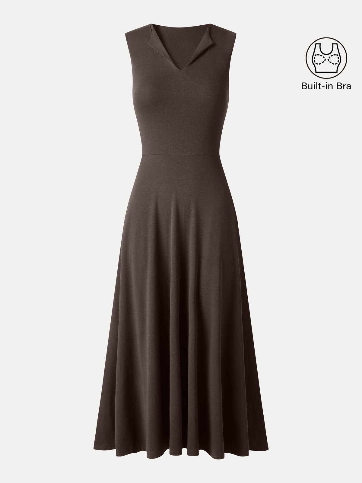 Vestido midi brami acanalado de cuello en V y línea A