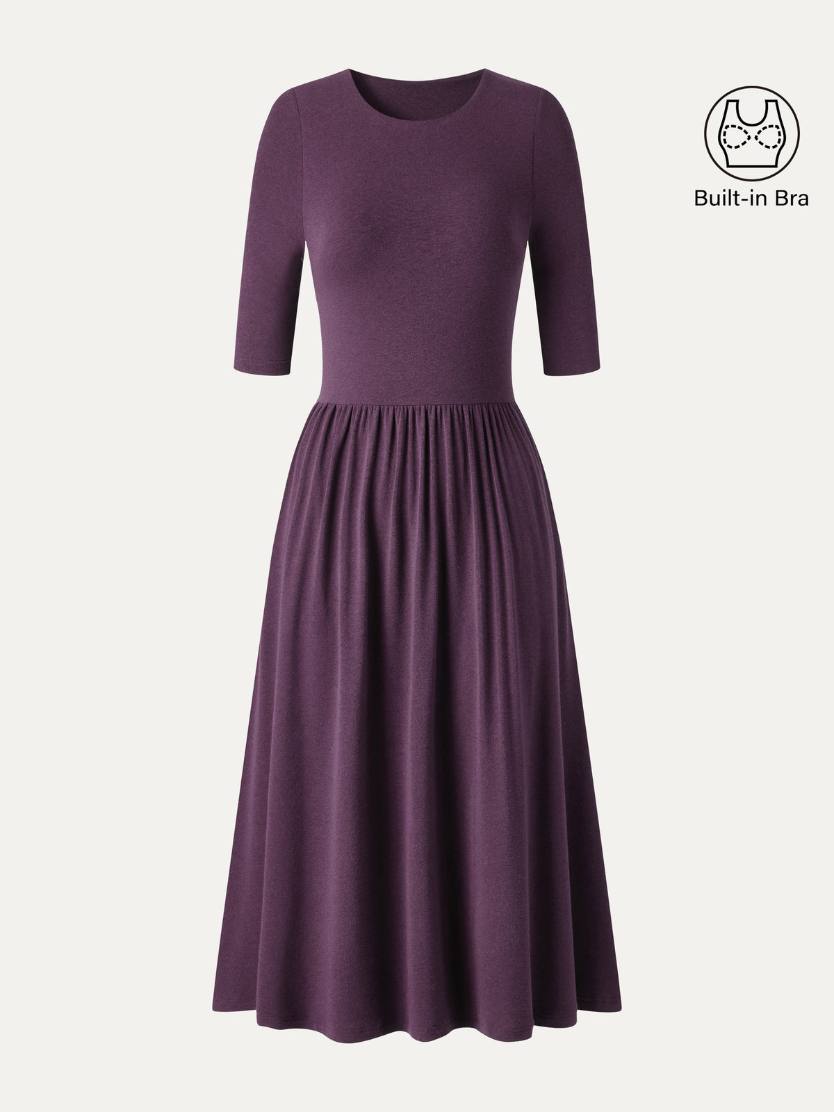 Vestido brami midi evasé de cuello redondo con mangas a los codos y bolsillos
