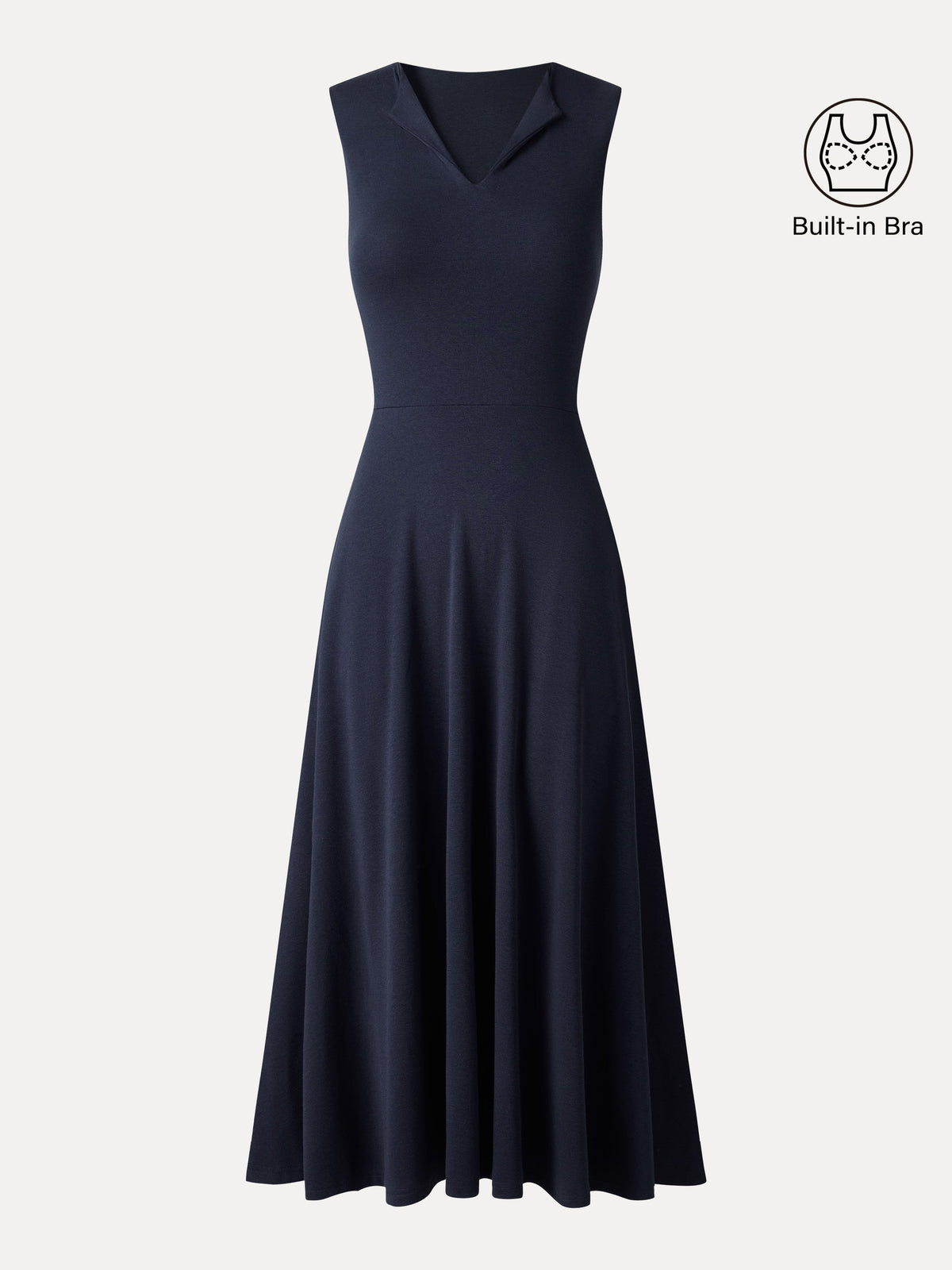 Vestido midi brami acanalado de cuello en V y línea A