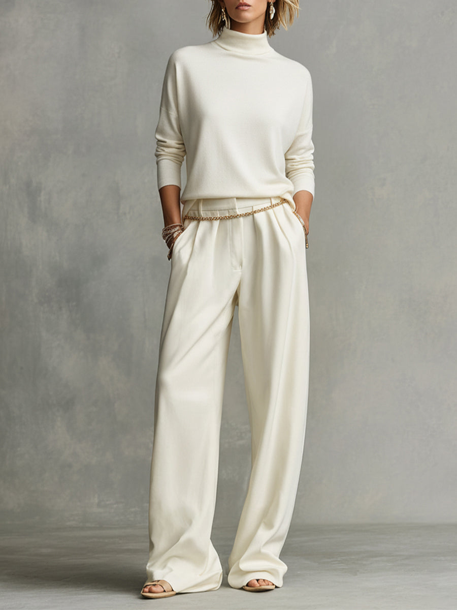 Pantalón ancho crema con presillas para cinturón
