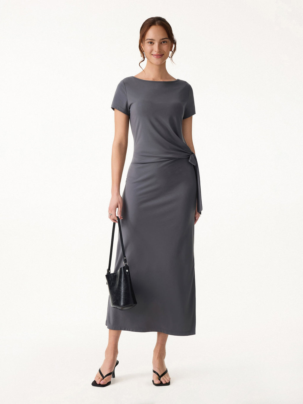 Vestido midi con lazo lateral en la cintura y abertura