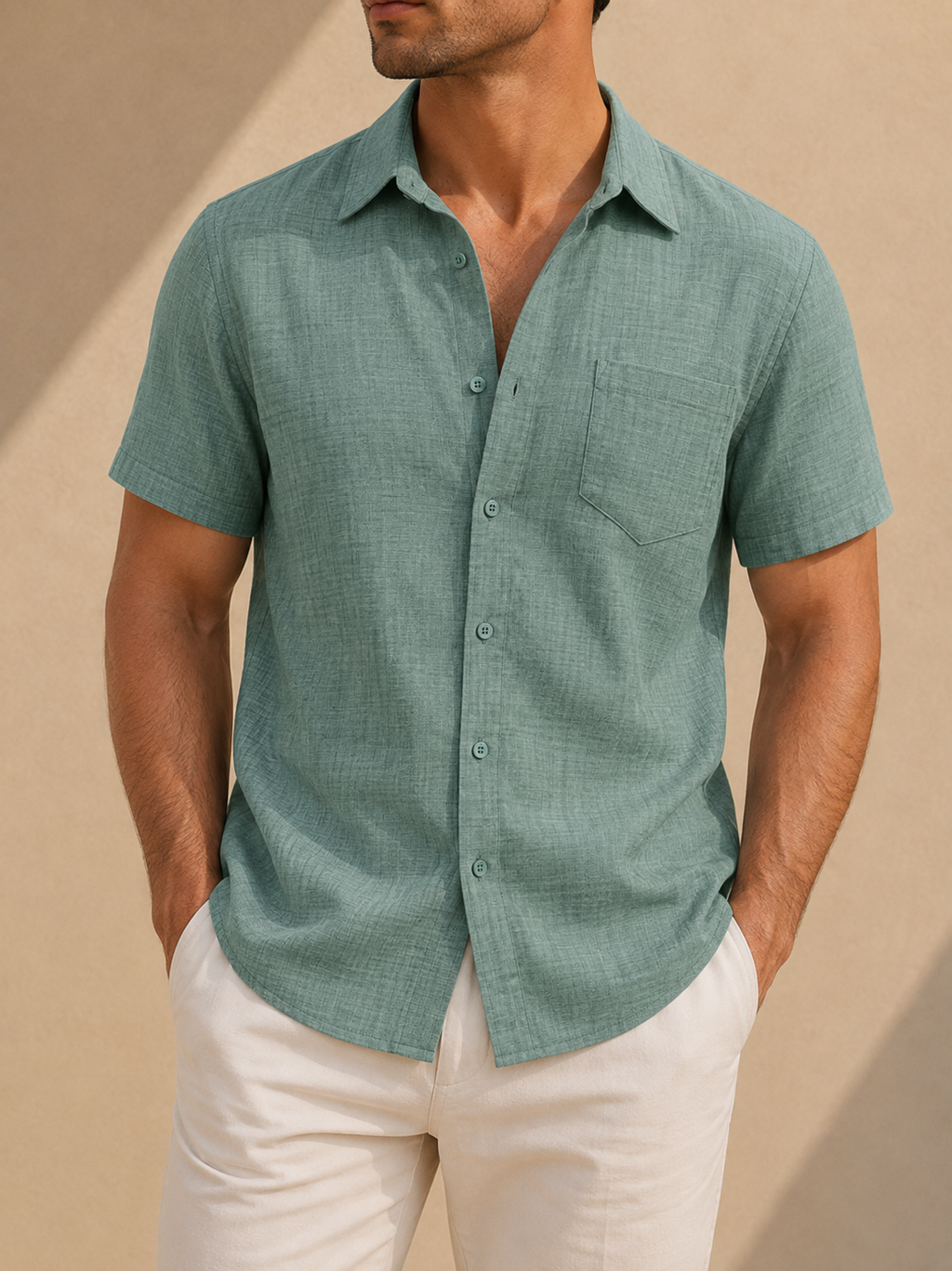 Camisa texturizada de manga corta con botones