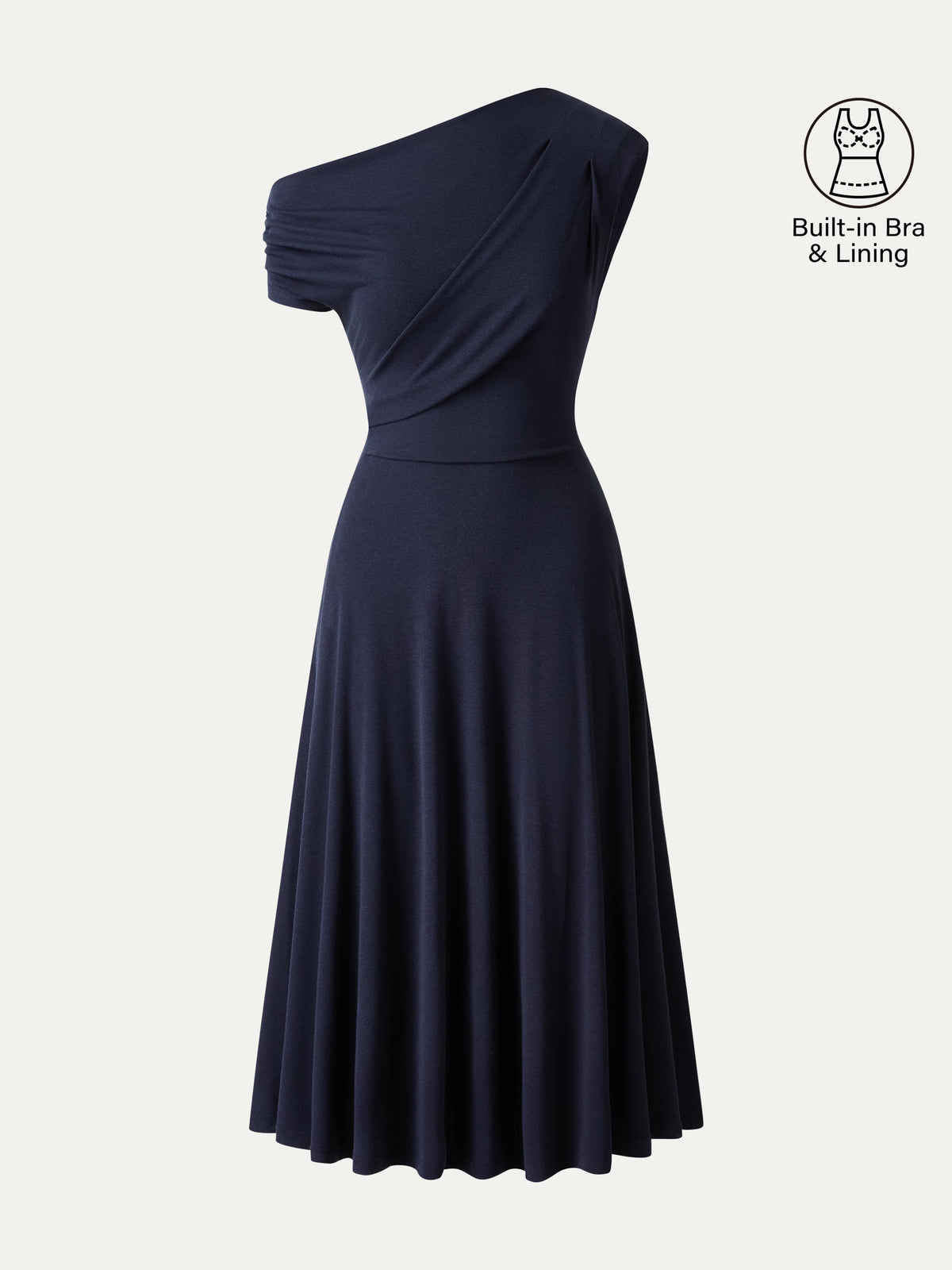 Vestido brami midi de hombro asimétrico con bolsillos