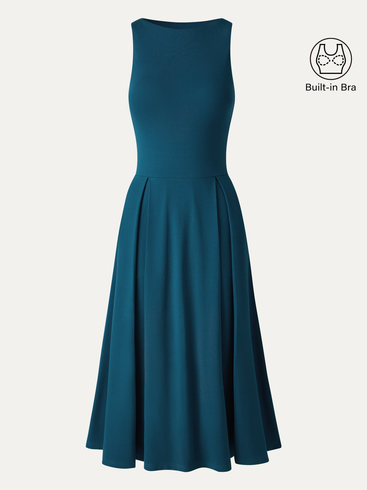 Vestido brami midi plisado de cuello barco con bolsillos