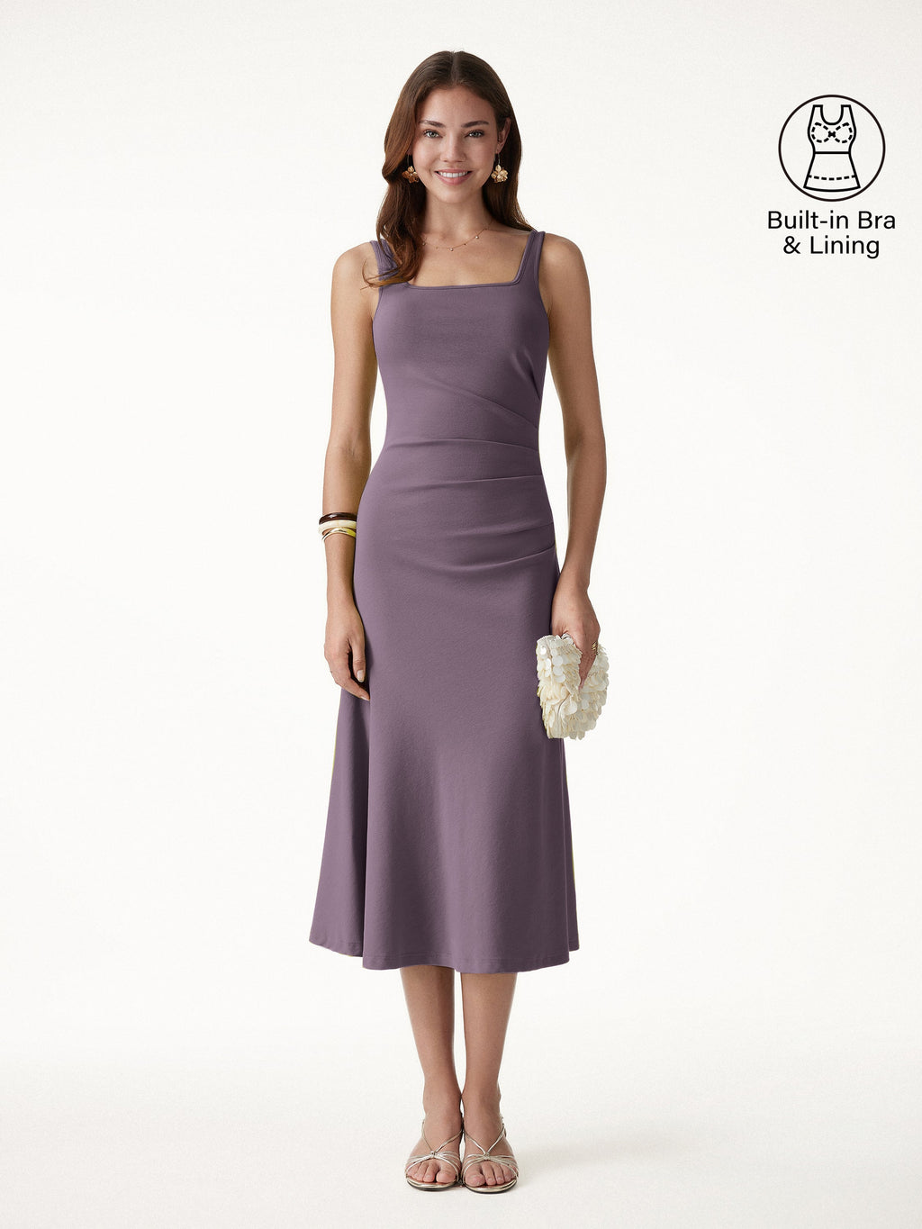 Vestido midi brami de cuello cuadrado con espalda baja