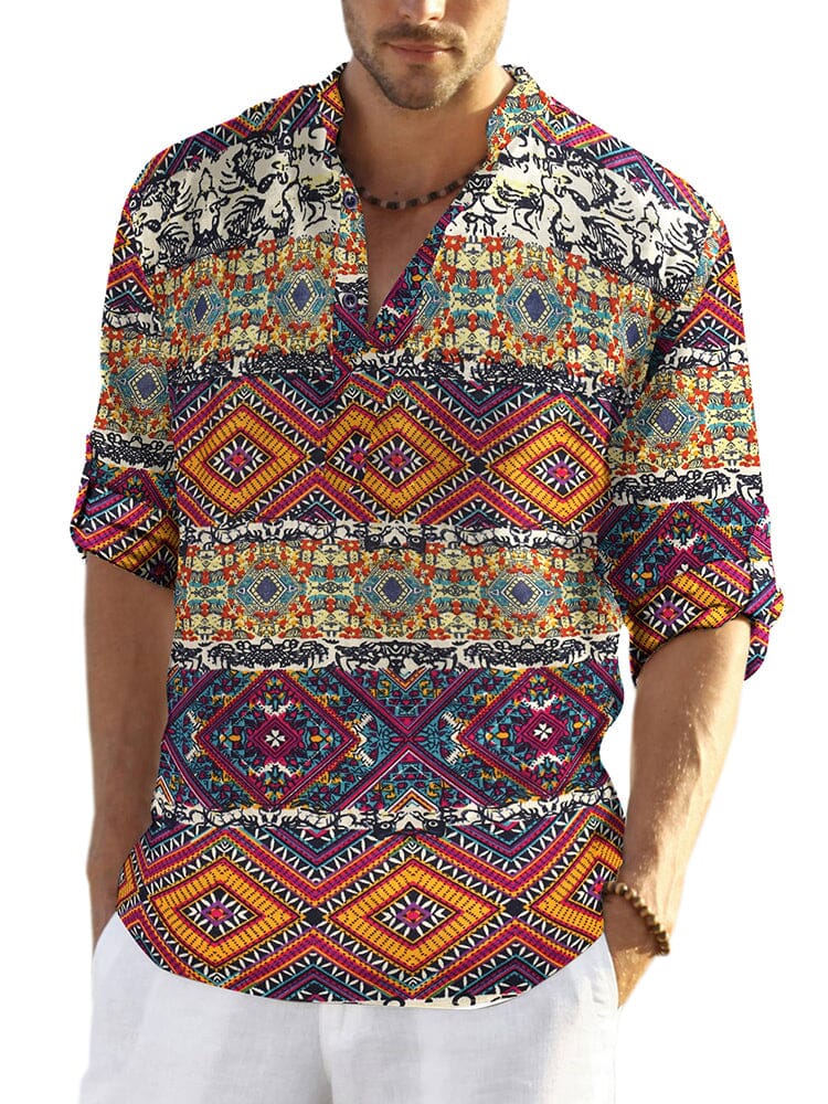 Camisa henley de algodón y cáñamo