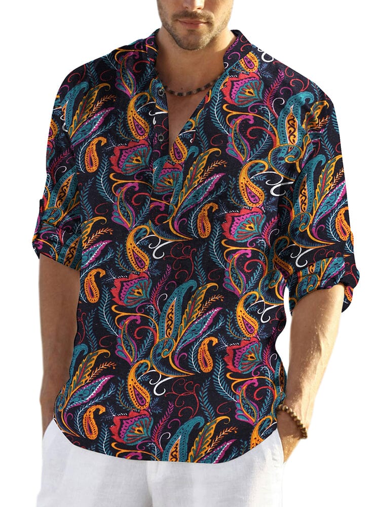 Camisa henley de algodón y cáñamo