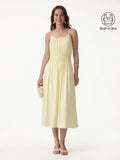 Vestido midi brami de tirantes finos y cuello en U fruncido