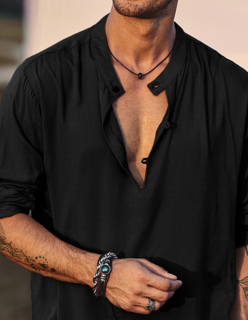 Camisa henley de lino de manga larga