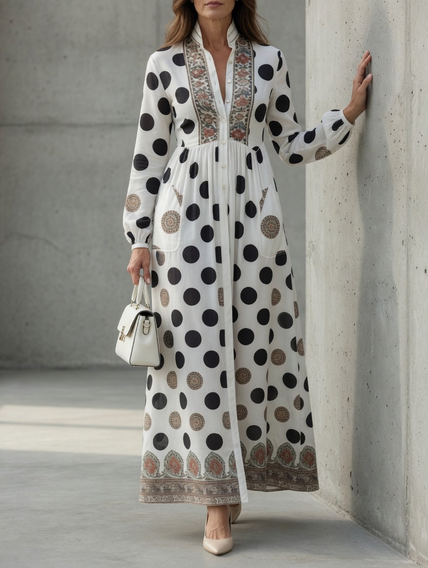 Vestido maxi Luna de lunares con botones