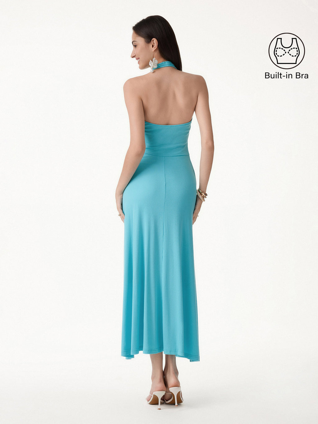 Vestido brami midi línea A de cuello halter, tacto fresco
