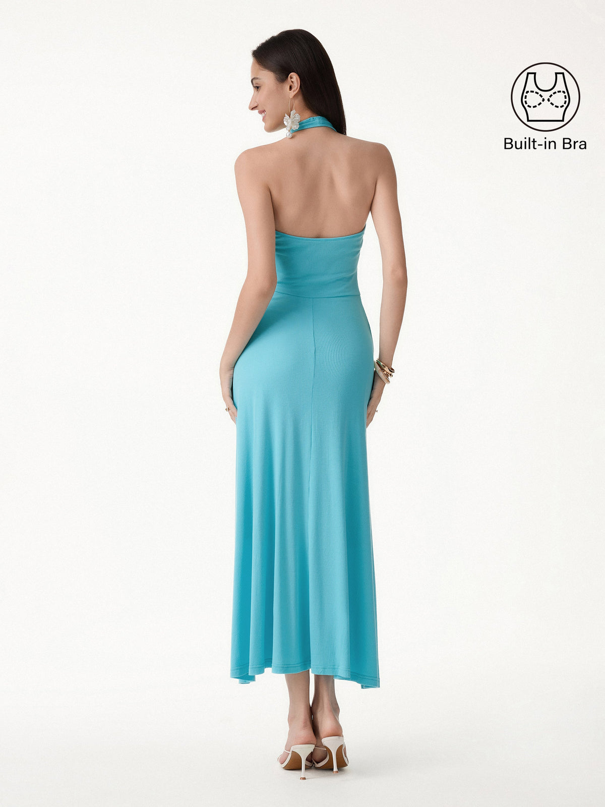 Vestido brami midi línea A de cuello halter, tacto fresco