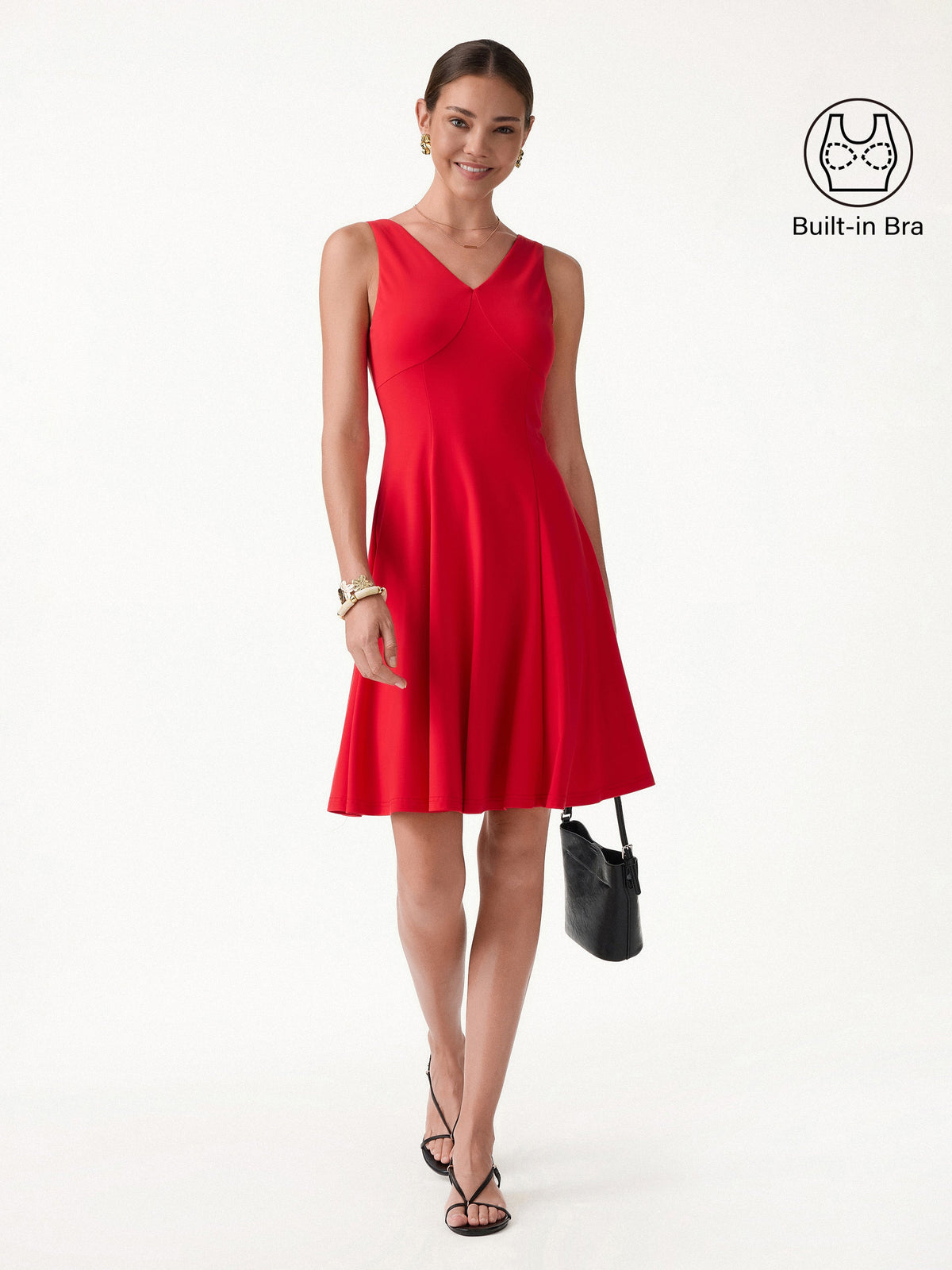 Vestido brami mini de cuello en V para viaje con bolsillos
