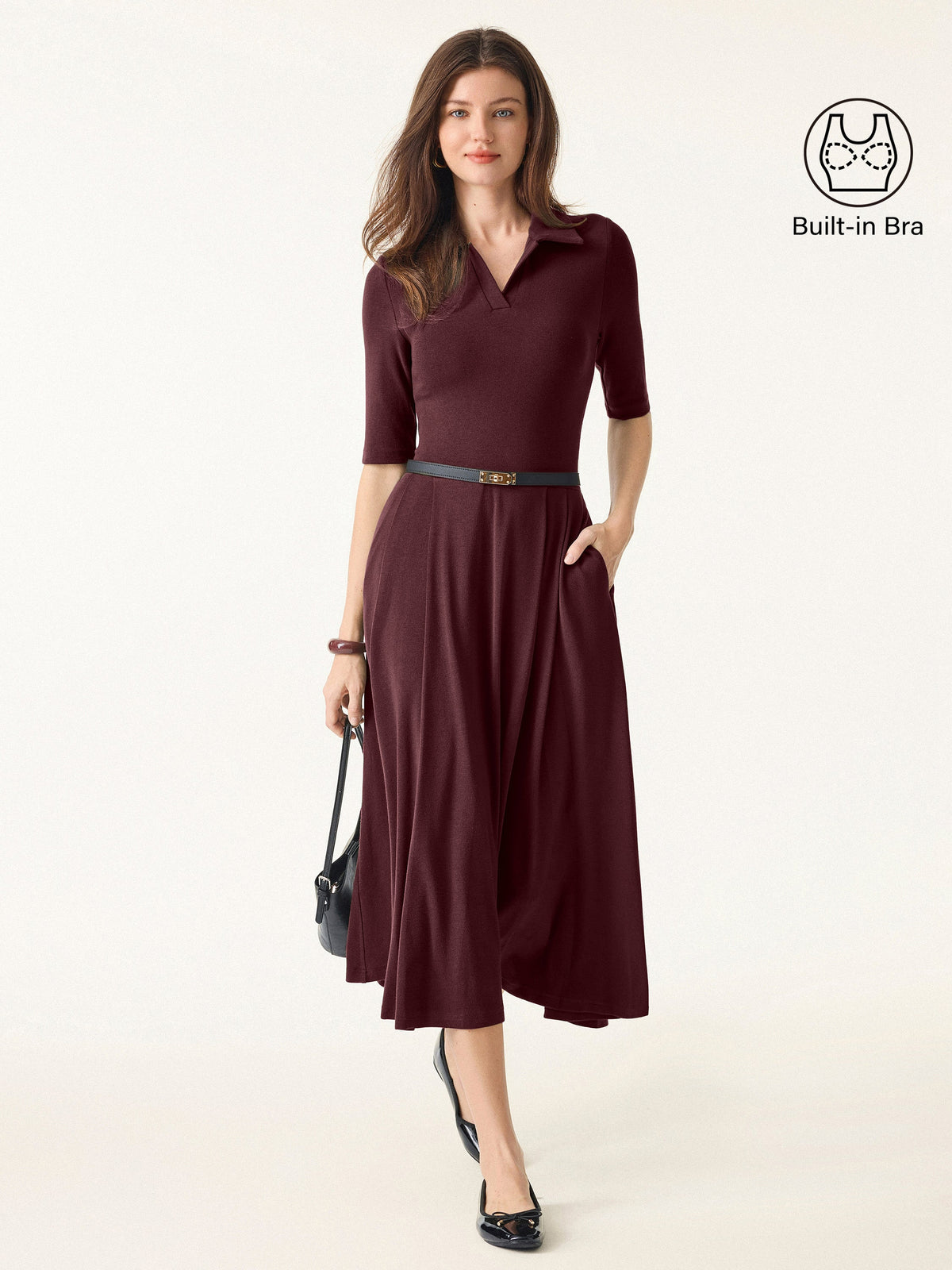Vestido midi brami de cuello polo y manga a codo