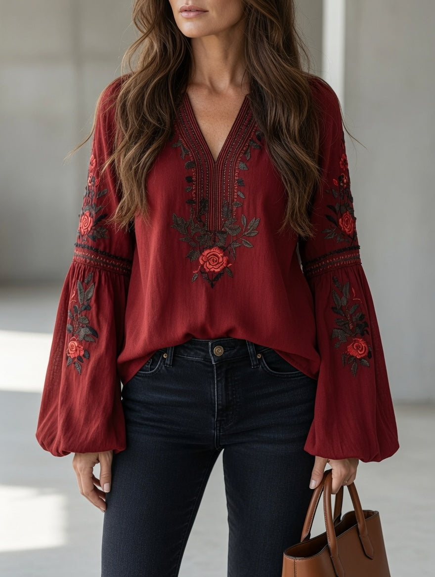 Blusa Rosie vintage bordada con rosas