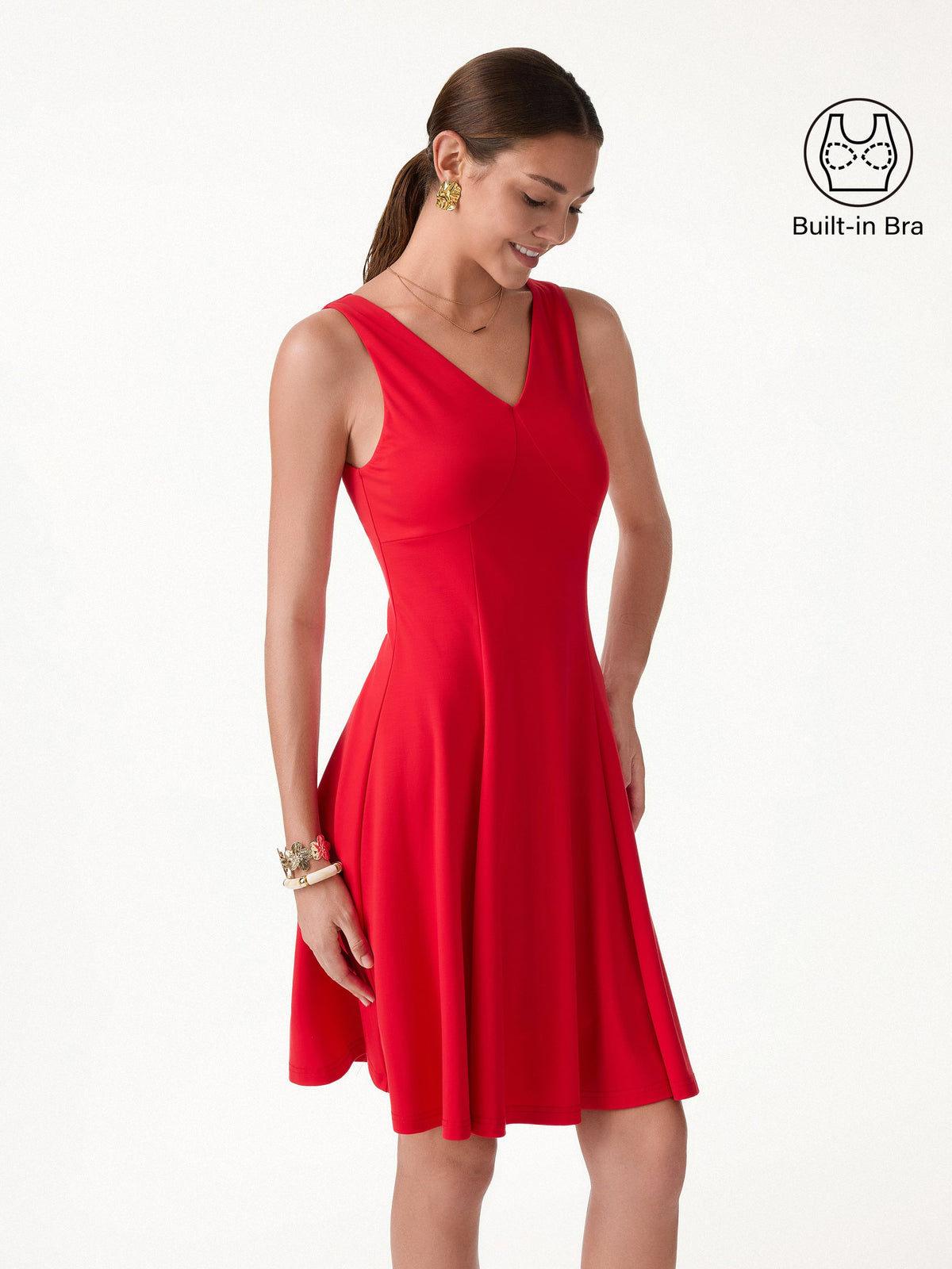 Vestido brami mini de cuello en V para viaje con bolsillos