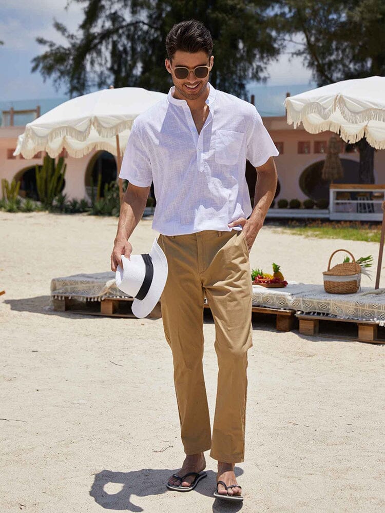 Camisa henley de lino y algodón de manga corta