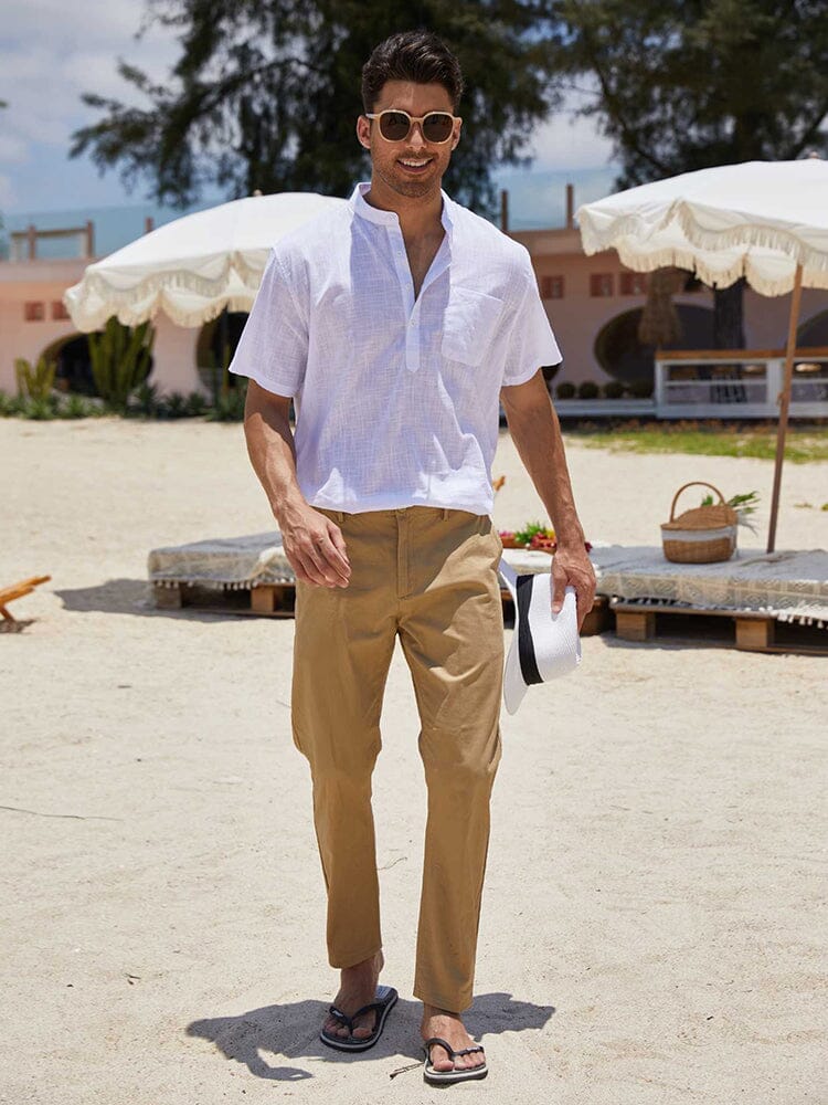 Camisa henley de lino y algodón de manga corta