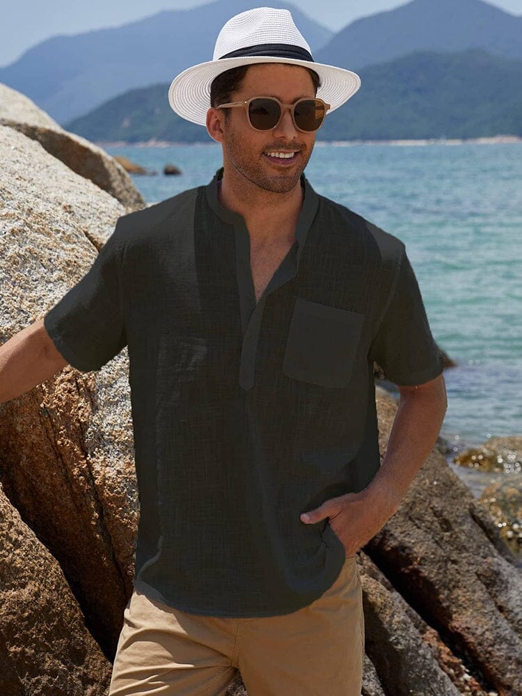Camisa henley de lino y algodón de manga corta