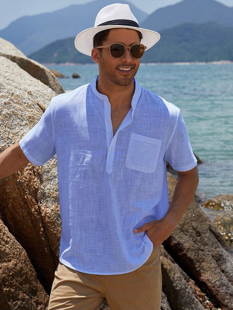 Camisa henley de lino y algodón de manga corta